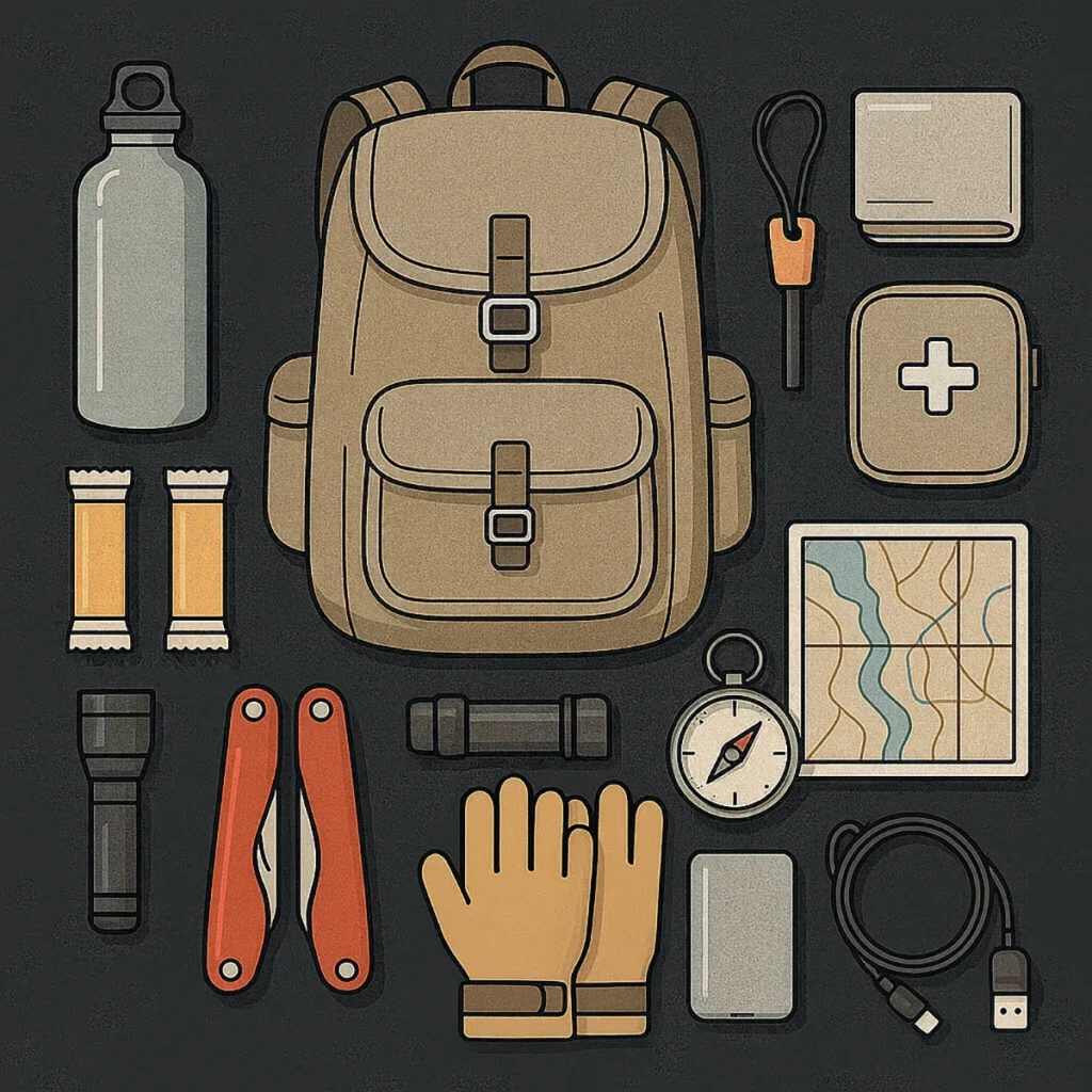 Overzicht van basisuitrusting voor een get home bag