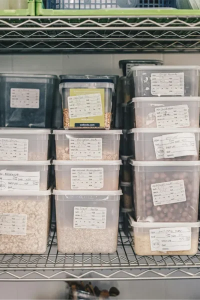 Schappen met lang noodpakket voedsel