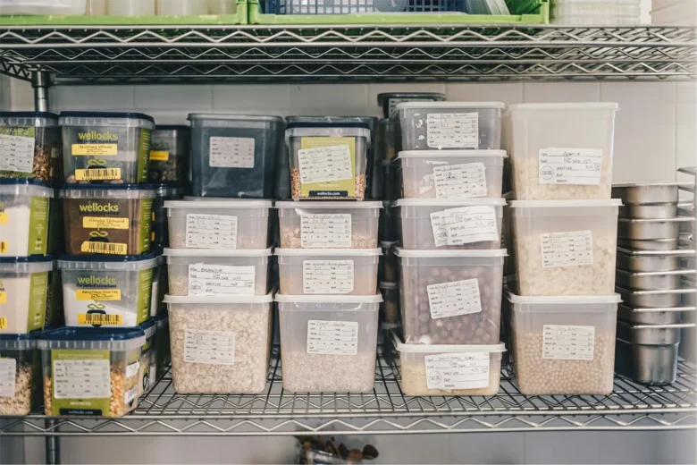 Schappen met lang noodpakket voedsel