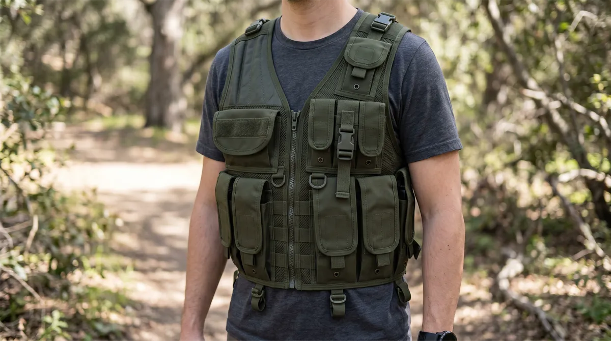 Tactical vest met molle-systeem en meerdere zakken